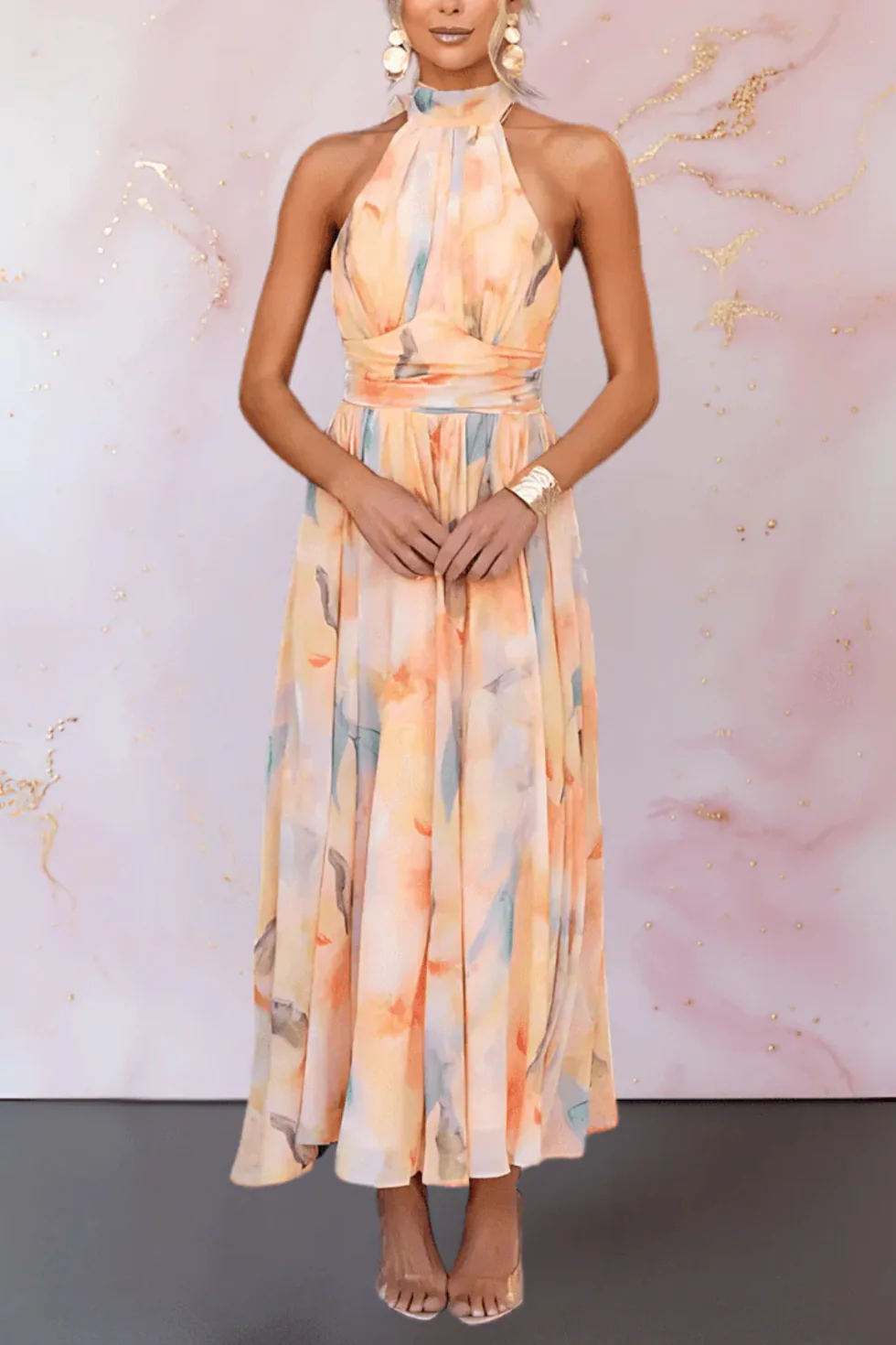 The Floral Print Halter Neck Maxi Dress