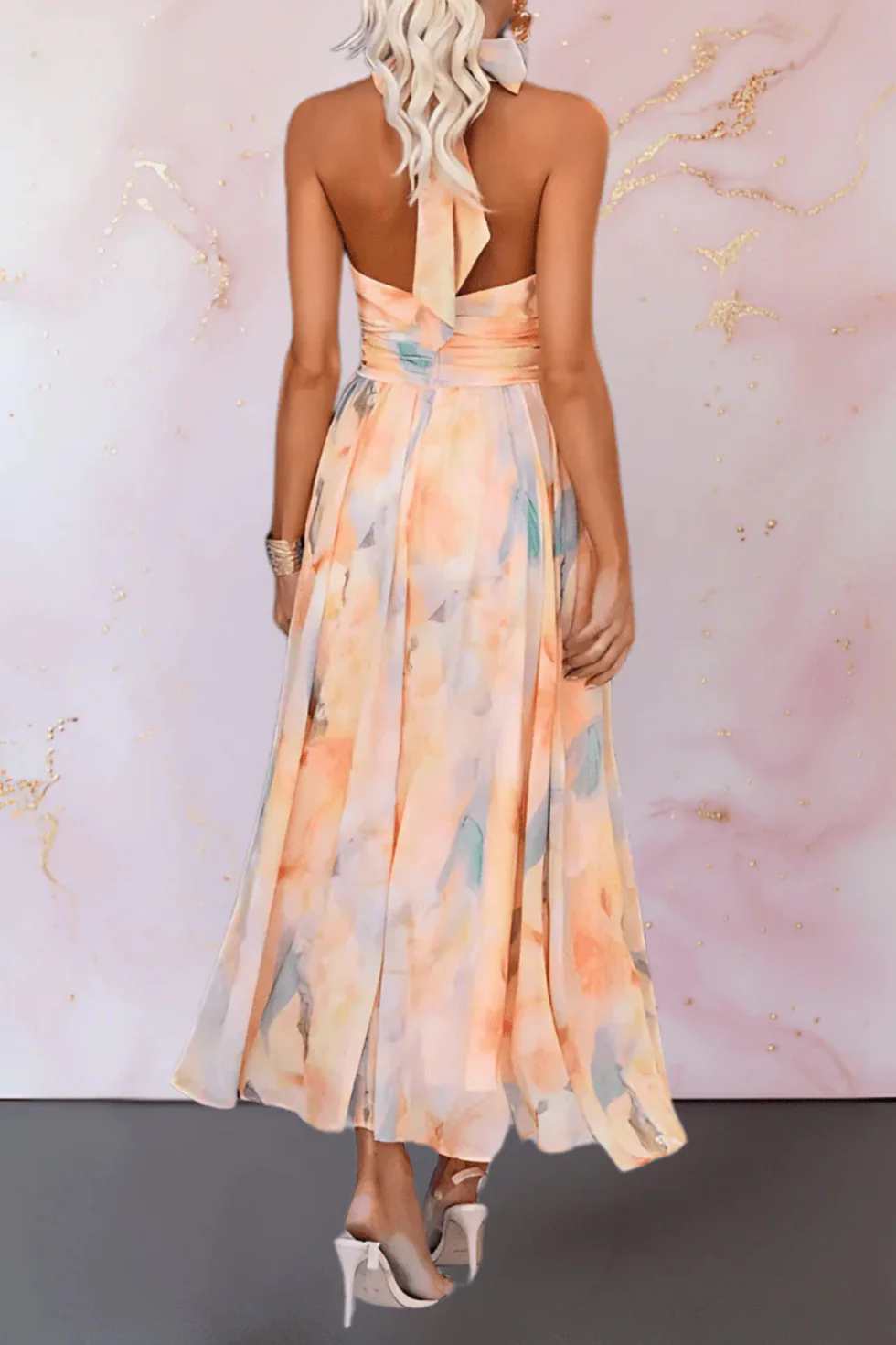 The Floral Print Halter Neck Maxi Dress