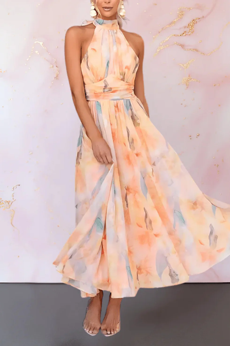 The Floral Print Halter Neck Maxi Dress