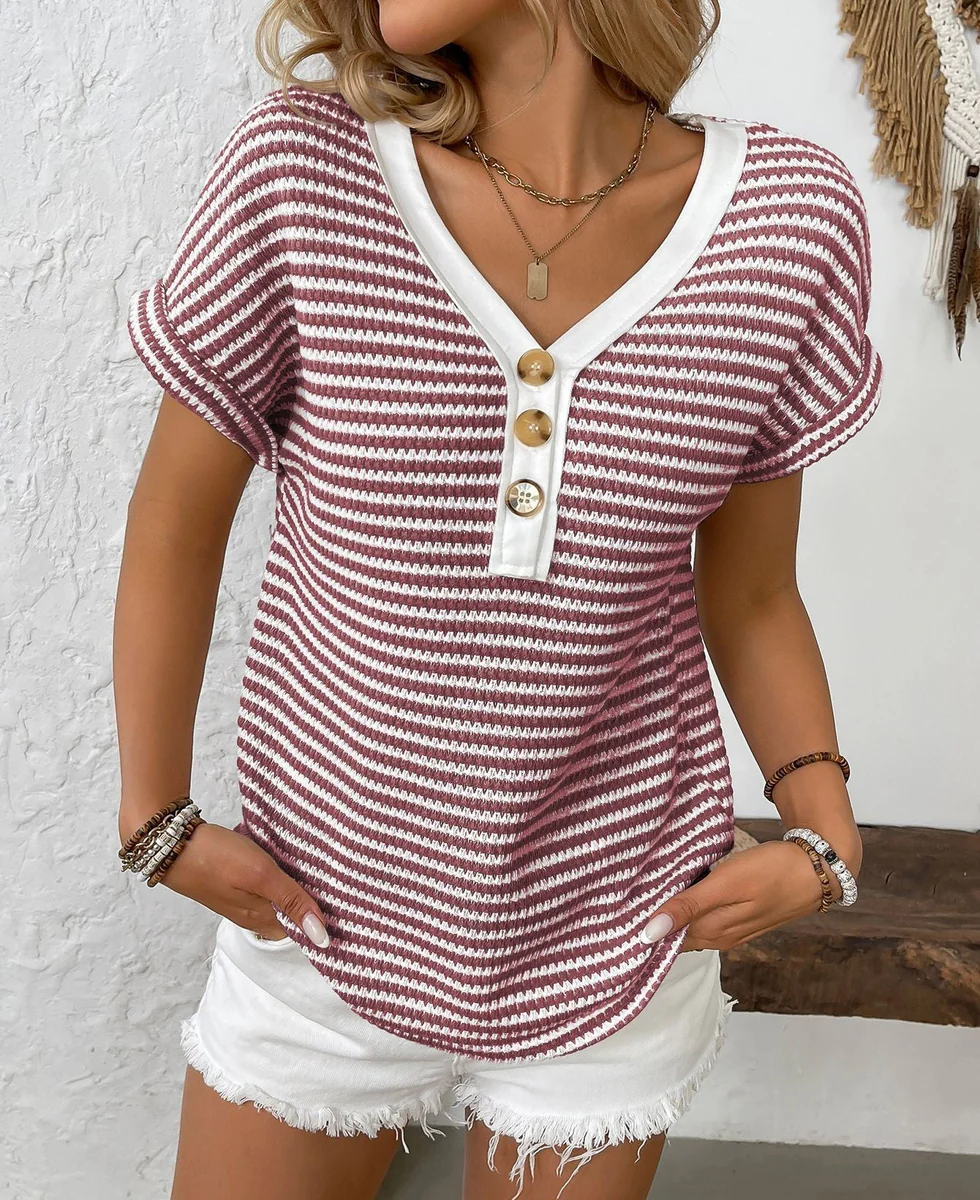 The Striped V Neck Knit Top