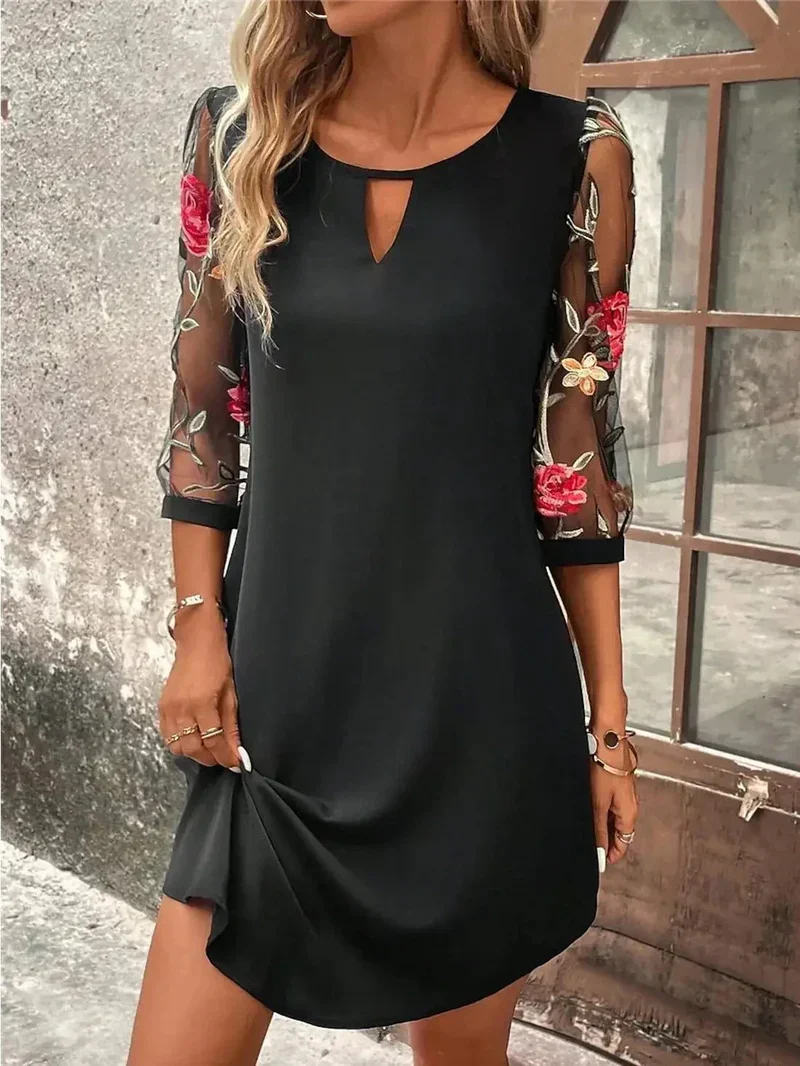 The Floral Design Mini Dress with Sleeves