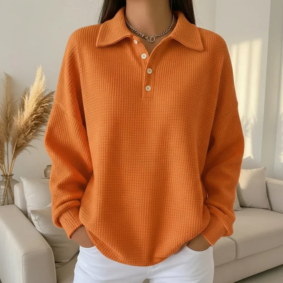 The Button Waffle Polo Top