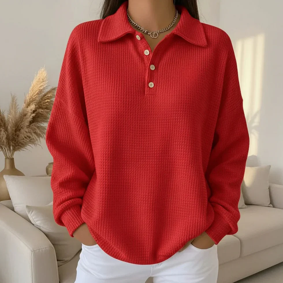 The Button Waffle Polo Top