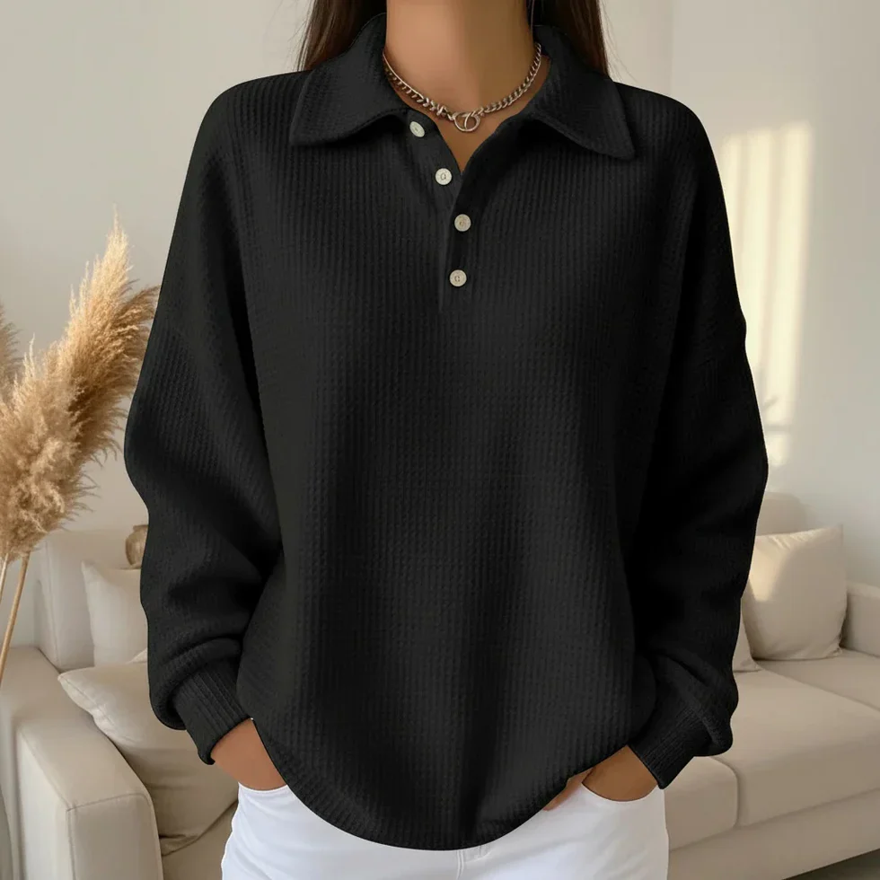 The Button Waffle Polo Top