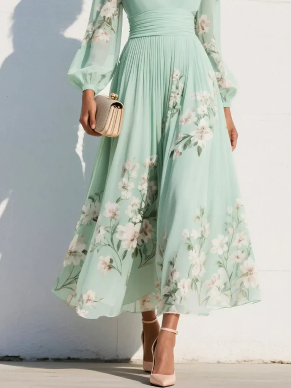 The Floral A Line Dress with Sleeves