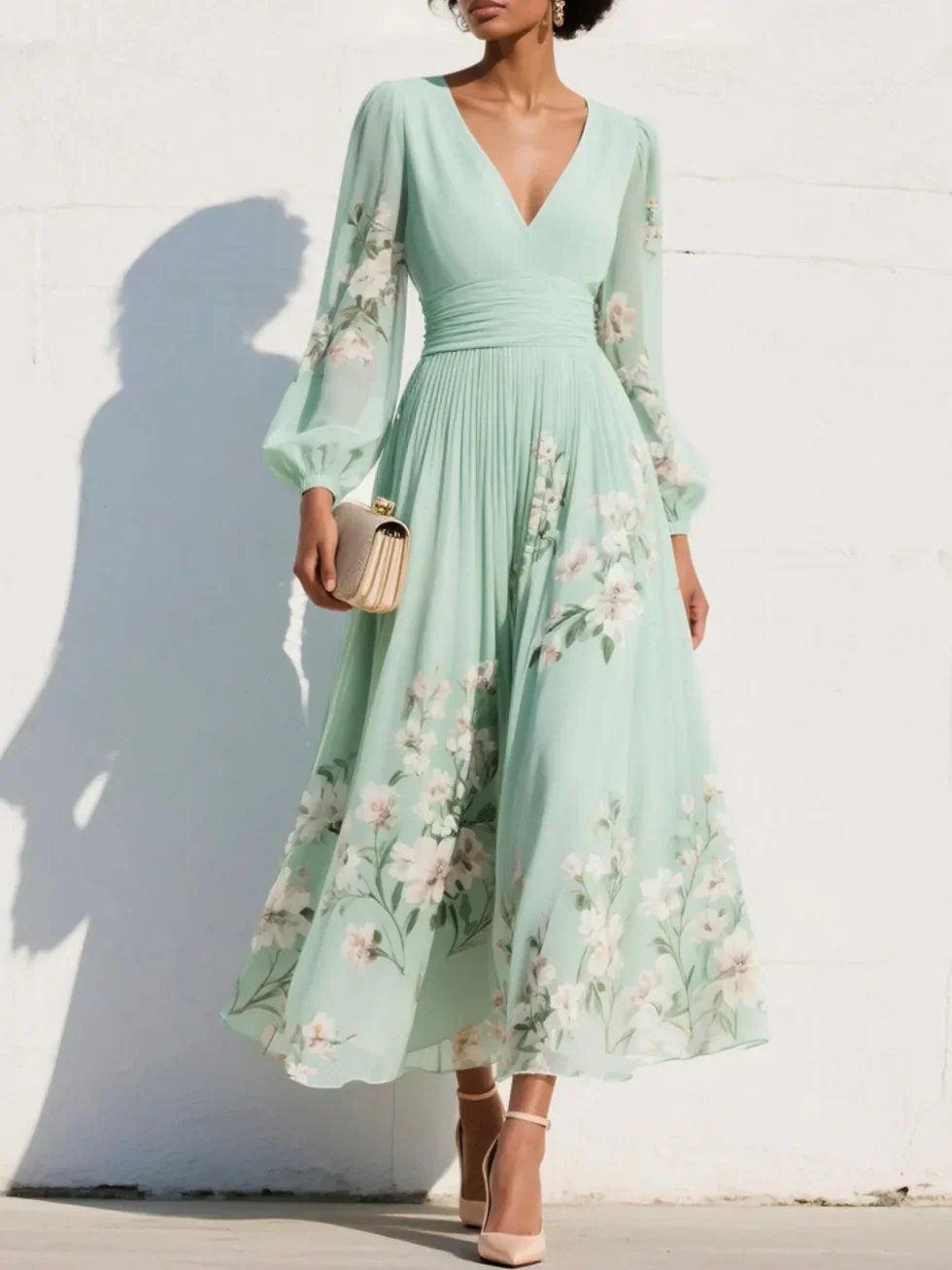 The Floral A Line Dress with Sleeves