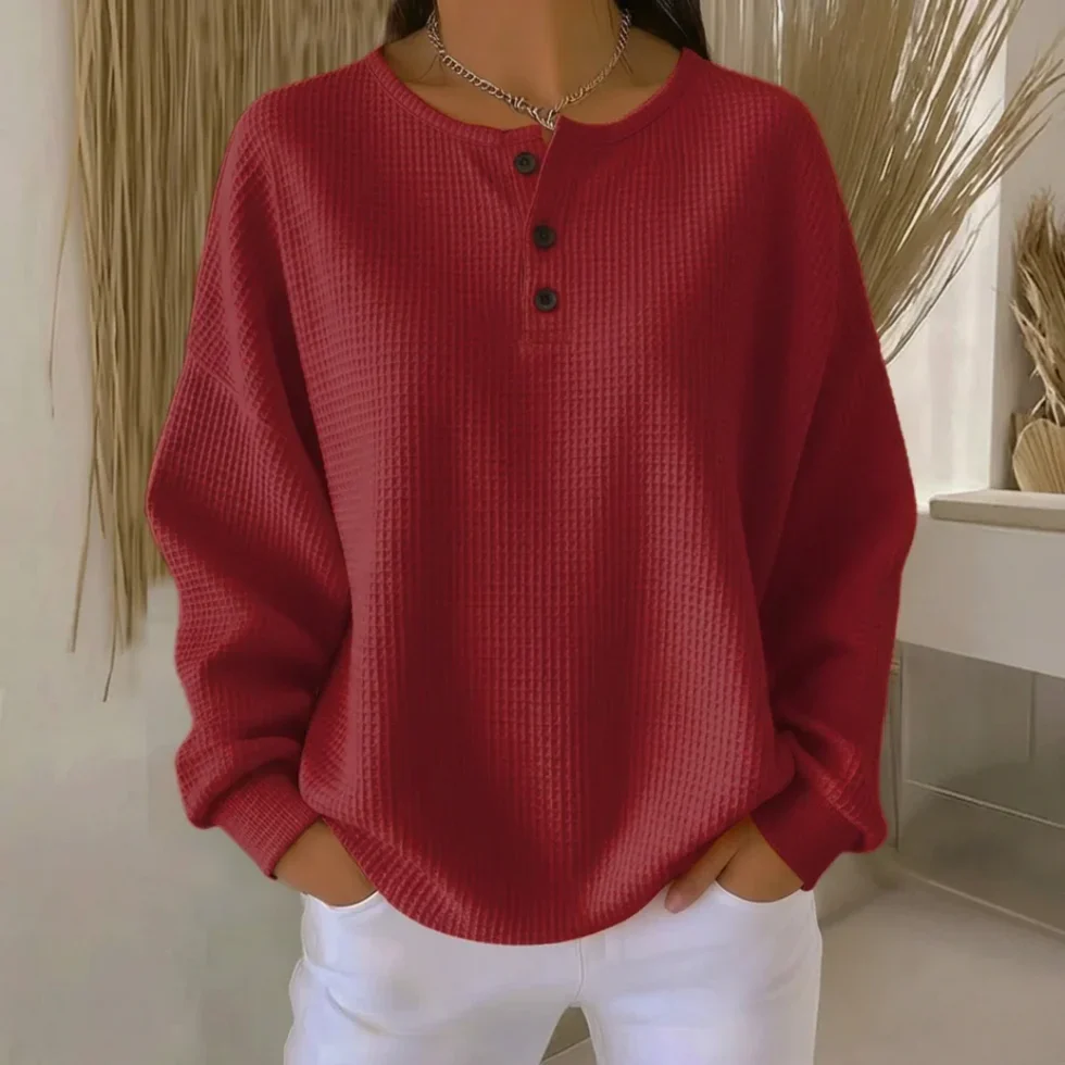 The Waffle Knit Button Top