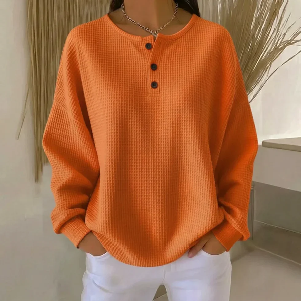 The Waffle Knit Button Top